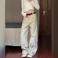 1506/Q30730/P57黑色花卉弯刀牛仔裤男秋季阔腿直筒微喇裤，男装牛仔裤，星座1506