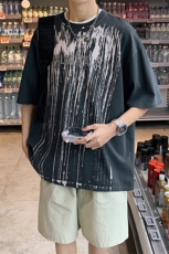 夏装新品青少年潮纯水洗半袖男女印花短袖T恤1555-P50控价68，男装T恤，电商A441-1