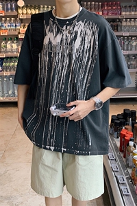 夏装新品青少年潮纯水洗半袖男女印花短袖T恤 1555-P50 控价68图片
