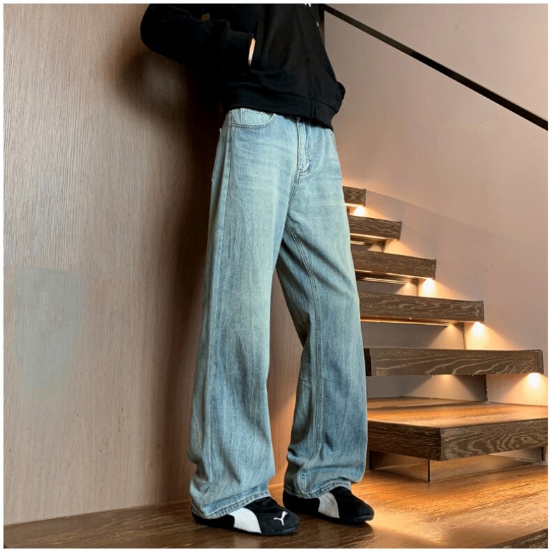 美式街头牛仔裤男春秋直筒宽松欧美高街vibe风长裤子N781-P45，男装牛仔裤，星座308B-2