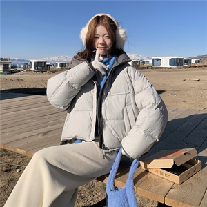 韩版学院风减龄加厚羽绒服女2025年冬季新款连帽保暖白鸭绒面包服图片