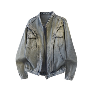 图小众设计解构短款牛仔外套高级感垫肩夹克A025-GY68639-P78，男装工装外套，电商A025