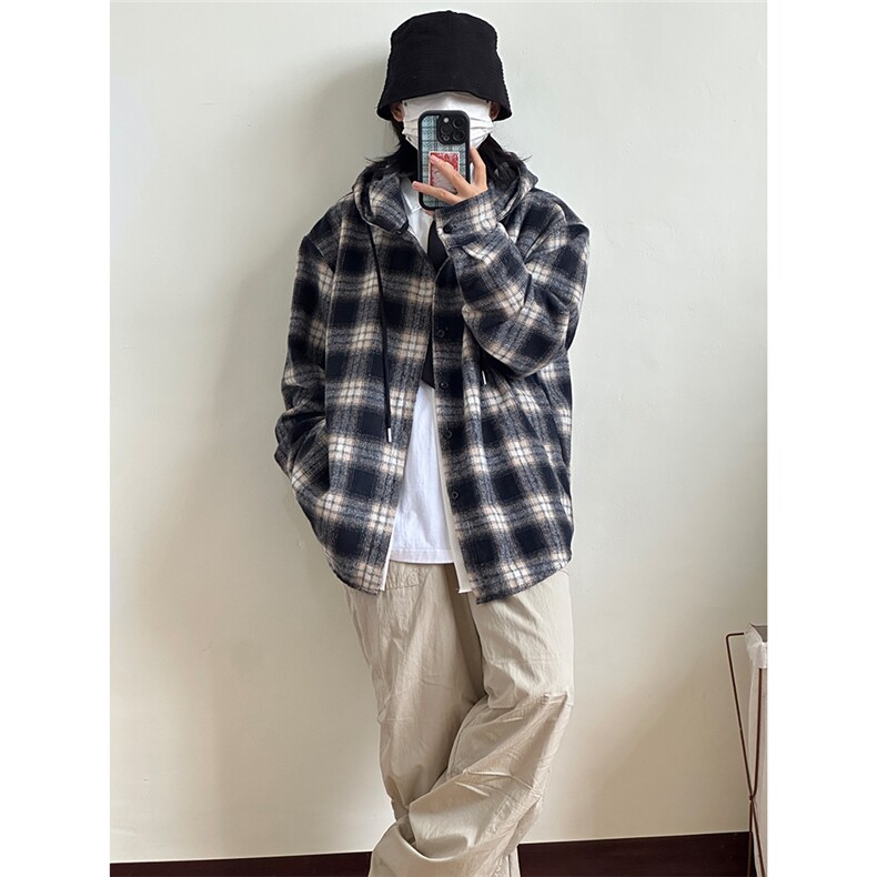 数据毛呢连帽格子衬衫磨毛中性加厚连帽衬衫外套CS069-P48,男装衬衫,星座301C-5