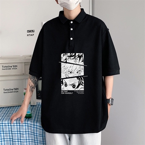 PL57176-P35 翻领短袖polo衫男大码胖子半袖t恤男有领保罗衫 模特图片