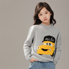 新款儿童羊绒衫保暖圆领可爱小汽车图案秋冬必备舒适柔软，童装儿童羊绒衫，暖钟情羊绒