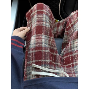 AK2469-P45重磅毛呢格子裤女秋冬新款休闲运动直筒裤图片