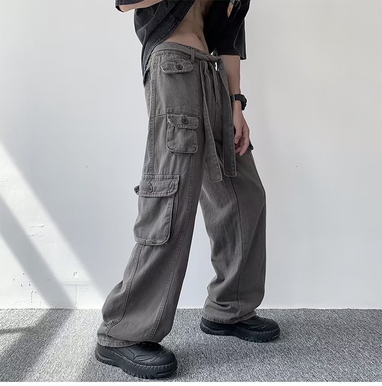 美式高街嘻哈工装裤男女新款设计感小众直筒阔腿休闲裤子D300,男装休闲裤,星座601-2
