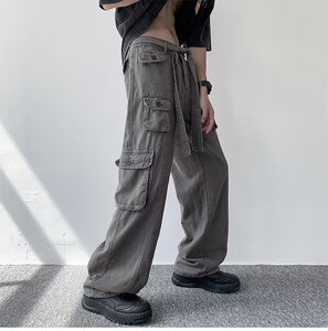 美式高街嘻哈工装裤男女新款设计感小众直筒阔腿休闲裤子D300图片