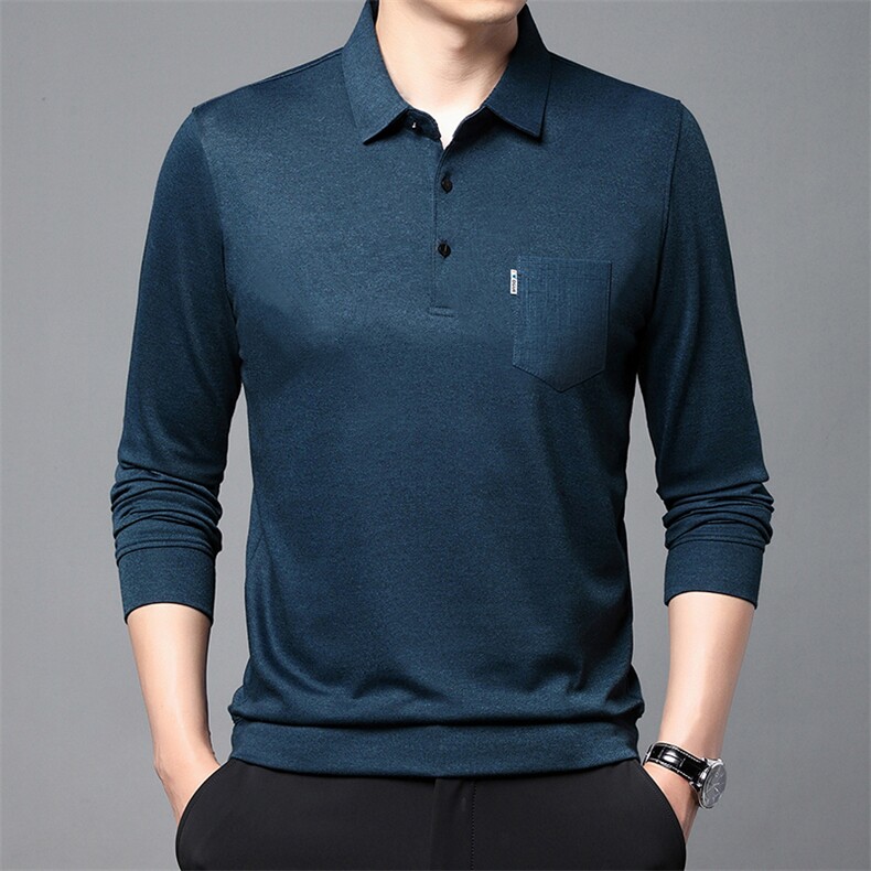 2023春夏季(仿羊绒)长袖T恤POLO衫纯色商务休闲中年衣服C620-P38图片