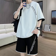 凉感短袖套装男夏季五分袖t恤青少年宽松休闲运动一整套衣服ins，男装T恤，星座1210-1