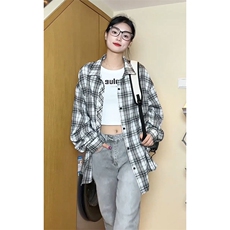 韩版潮流复古格子大码翻领长袖衬衫内搭外套C2196-P28【特价】，男装衬衫，电商A007