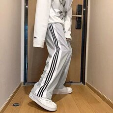 网图现货排扣休闲裤男夏季韩版潮流条纹拼色高街直筒裤RWK23-P38，男装休闲裤，星座1005-4