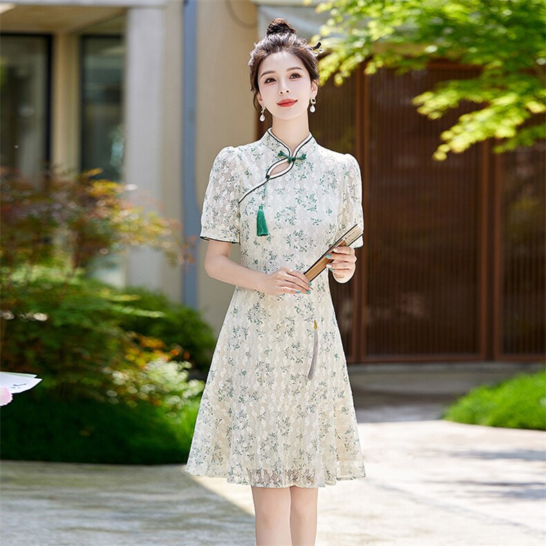 【6折宠粉售完不补】马西西微胖新中式旗袍连衣裙女大码国风裙子，女装连衣裙，牡丹诺