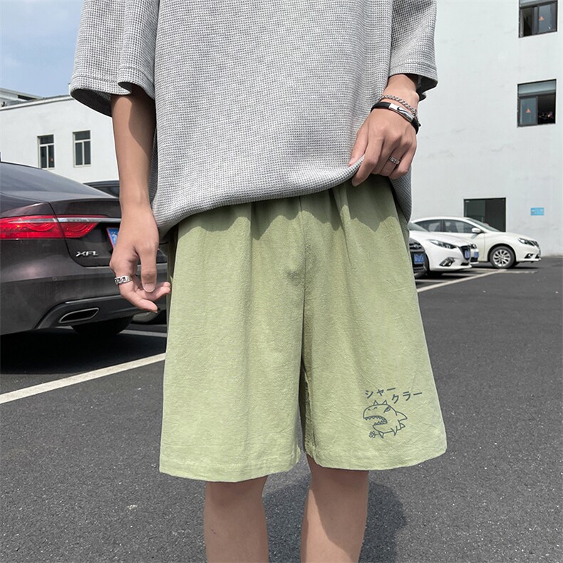 YD33092-P25港风潮牌亚麻短裤男大码棉麻五分裤男中裤沙滩裤,男装休闲裤,电商A040