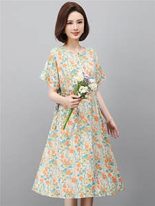 新款连衣裙女2026年夏季收腰宽松显瘦气质中长裙高端减龄休闲印花图片