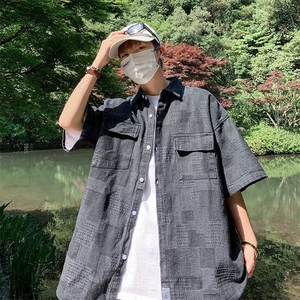 短袖牛仔衬衫男夏季美式潮牌痞帅宽松慵懒风情侣外套CS02209-P48图片