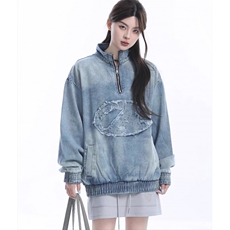 牛仔外套女秋季新款半拉链夹克chic情侣卫衣上衣高级感L25622-p68，男装工装外套，星座1008