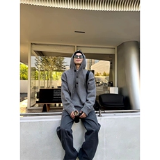 重磅秋冬装北极绒开衫毛衣美式复古休闲慵懒风针织衫加厚连帽外套，男装针织衫/毛衣，电商A486-1