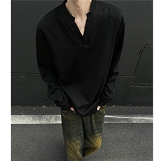 主推慵懒风亨利领长袖V领中性卫衣外套打底衫男H1007特P33，男装T恤，电商A341