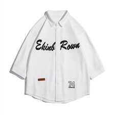 1白底华夫格大码M-5XL日系潮流情侣七分袖衬衫男QCS7010P45控59，男装衬衫，星座226-2