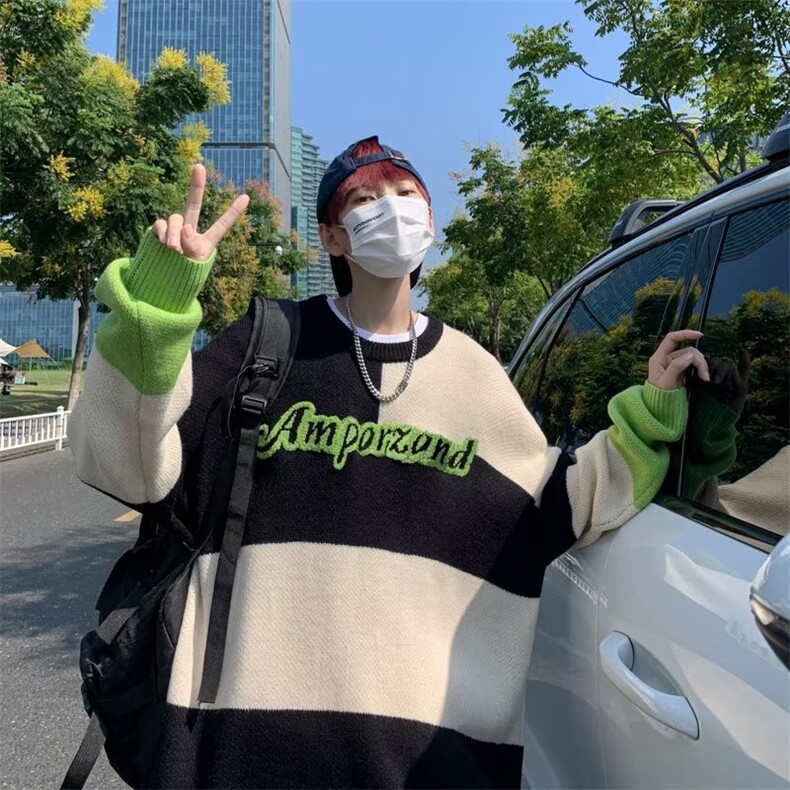 秋季设计感学院风情侣毛线衣潮牌复古圆领针织衫毛衣男M944-P41,男装针织衫/毛衣,星座512-2