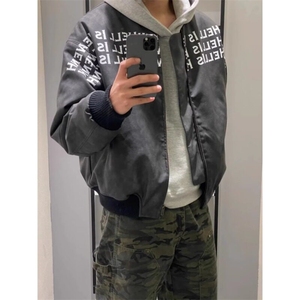 网络图满印廓形立挺美式夹克男女春秋短宽小众设计感棒球服外套潮图片