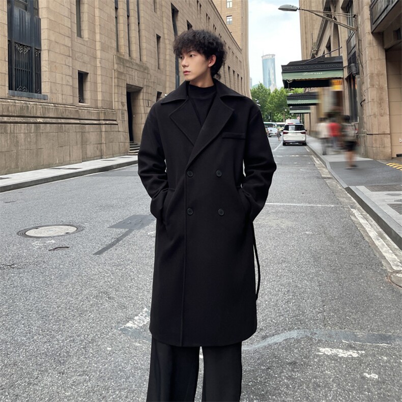 外景秋冬宽松毛呢大衣男潮风衣日系大码外套MN99995/P100加棉P110图片