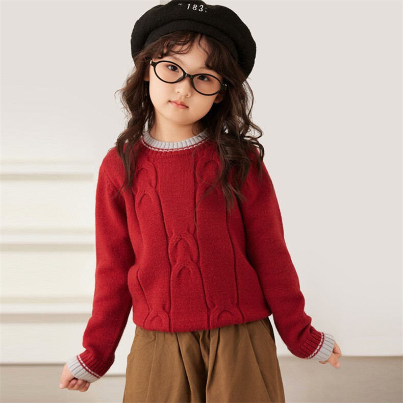 时尚儿童安迪绒针织衫拼接麻花纹设计秋冬必备休闲毛衣，童装儿童针织衫，伊美侕