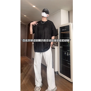 T2332 特P25 控39 高品质麂皮绒短袖钢印宽松大码T恤男图片