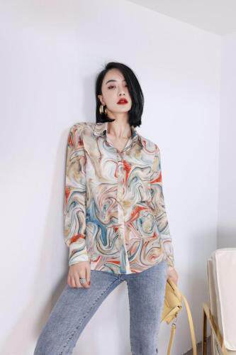 梵高色彩印花衬衣，女装，哥卓