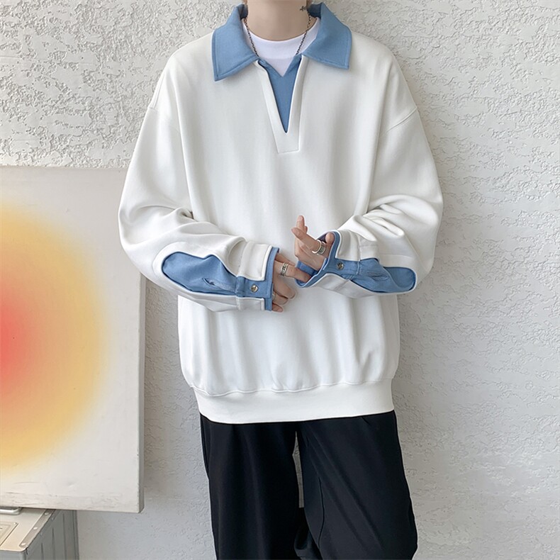 8XL-M美式拼接新款翻领高级感衬衫领运动上衣长袖卫衣男WY26P68,男装衬衫,电商D206-1