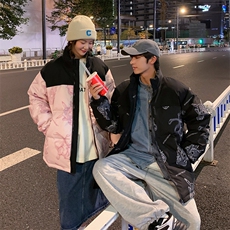 卡通印花小怪兽皮卡丘情侣学生短款轻薄拼色得物羽绒服男，男装羽绒服，星座301D-5(原星座1415）