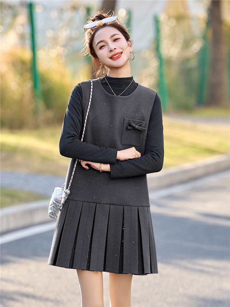 时尚气质百褶裙套装女2026年春新款优雅大气亮片背心连衣裙二件套,女装套装/套裙,流量+