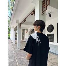 黑色立体羽翼短袖T恤男款夏季美式高街潮牌体恤纯棉重磅情侣半袖，男装T恤，星座313A(原308A-2)