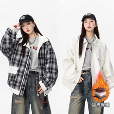 秋冬数据新款双面穿格子皮棉衣美式翻领百搭休闲棉服MF1088P110，男装皮衣，电商A128