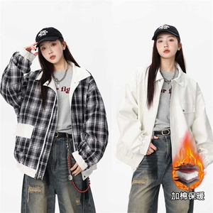 秋冬数据新款双面穿格子皮棉衣美式翻领百搭休闲棉服MF1088 P110图片