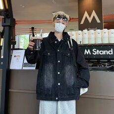 复古做旧水洗牛仔外套男女春季美式高街宽松潮流百搭情侣夹克上衣，男装工装外套，星座506