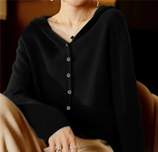 天花板！文艺椰子扣无缝一体连帽羊毛开衫薄款外套女士针织衫，女装针织衫/毛衣，美轩羊绒