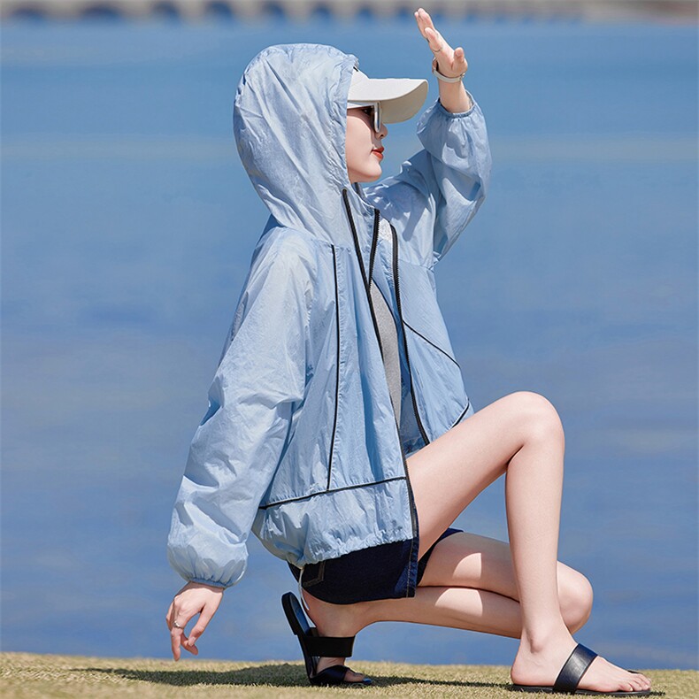 夏季冰丝防晒衣女拼色2026新款小个子防紫外线休闲开衫外套涂层型,女装防晒衣,靓衣阁