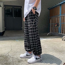 夏季ins潮带链条男青年街头束脚裤格子休闲裤宽松九分裤K607-P32，男装休闲裤，星座512-2