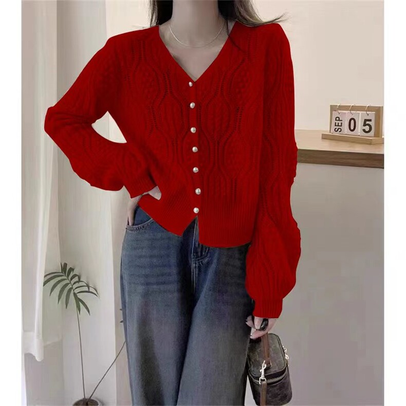 V领气质百搭简约复古开衫羊毛衫女士气质款，女装羊毛衫，戎咖羊绒