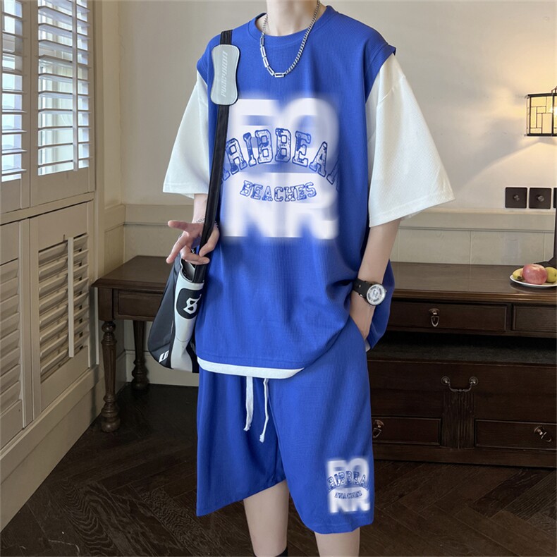 华夫格套装潮流休闲短袖短裤两件套FTZ3062-P55控78,男装牛仔裤,电商B370