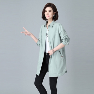 纯棉衬衫领薄款风衣女春秋中长款韩版休闲宽松中年妈妈40岁50外套图片