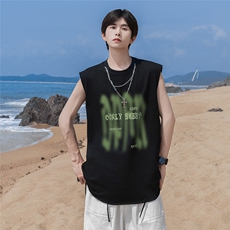 港风24夏款字母印花坎肩链条圆领背心DT65802P35控58，男装背心/马甲，电商A268A