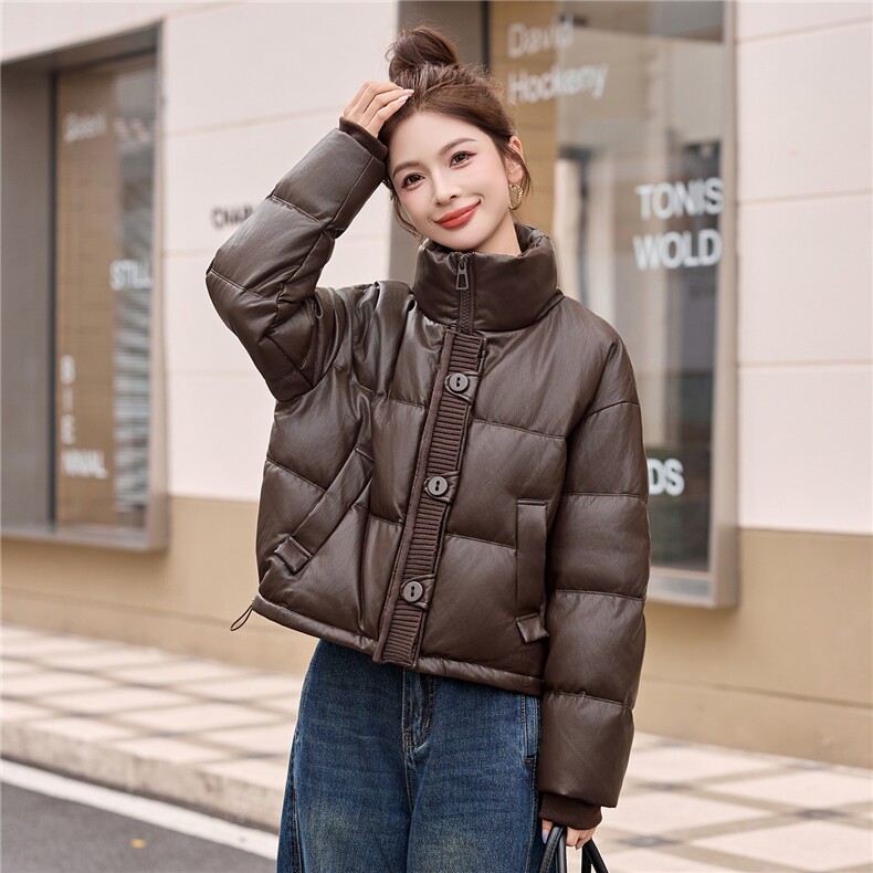 现货.现货2025年冬季新款免洗PU皮时尚高端大气白鸭羽绒服外套,女装羽绒服,布芭啦