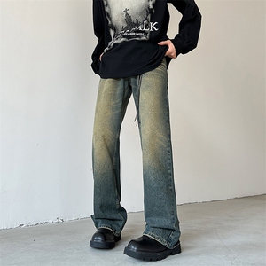 美式复古水洗牛仔裤男秋痞帅高街裤子潮牌宽松阔腿长裤NZ110-P50图片