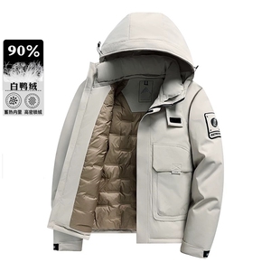 2025新款男士休闲百搭连帽保暖加厚羽绒服外套P160图片