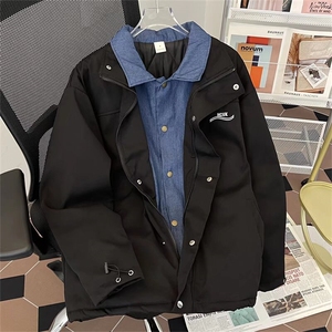 加棉加厚假两件外套男宽松港风ins高街拼接冲锋休闲夹克上衣 J051图片