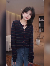 早秋时尚提花针织开衫外套女2025新款春秋外搭洋气大码女装上衣，女装针织衫/毛衣，晨旭羊绒