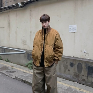 抖音得物 美式潮休闲夹克春季立领纯色复古工装加厚棉服外套MF01图片